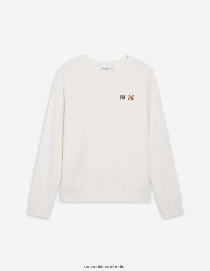 Kleidung V2DHL127 naturfarben Männer Klassisches Sweatshirt mit Doppelfuchskopf-Patch Maison Kitsune