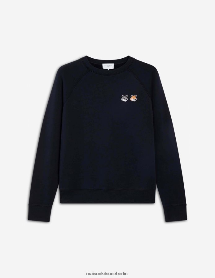 Kleidung V2DHL128 Anthrazit Männer Klassisches Sweatshirt mit Doppelfuchskopf-Patch Maison Kitsune