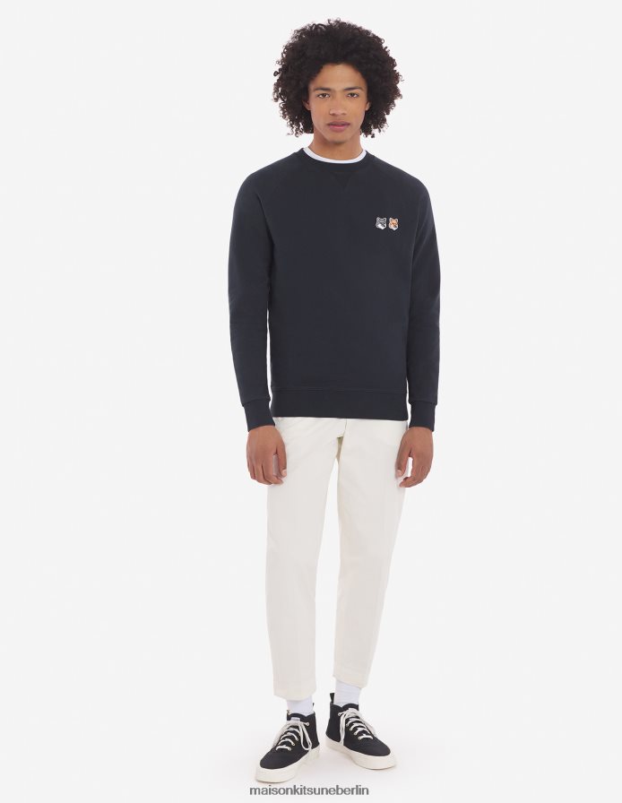 Kleidung V2DHL128 Anthrazit Männer Klassisches Sweatshirt mit Doppelfuchskopf-Patch Maison Kitsune