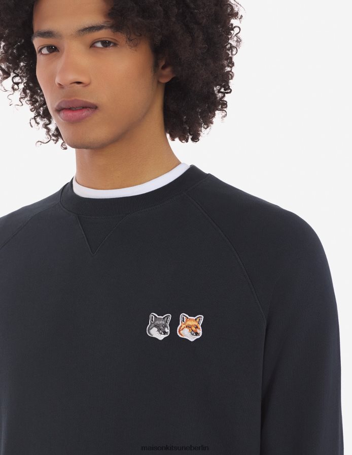 Kleidung V2DHL128 Anthrazit Männer Klassisches Sweatshirt mit Doppelfuchskopf-Patch Maison Kitsune