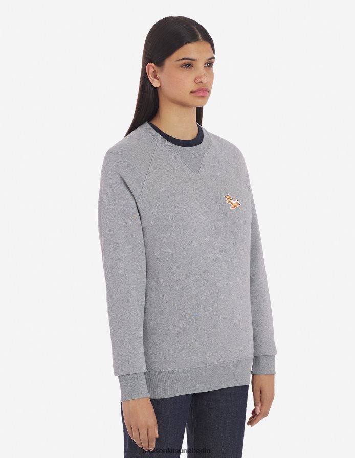 Kleidung V2DHL129 graue Melange Männer Klassisches Sweatshirt mit Chillax-Fuchs-Patch Maison Kitsune
