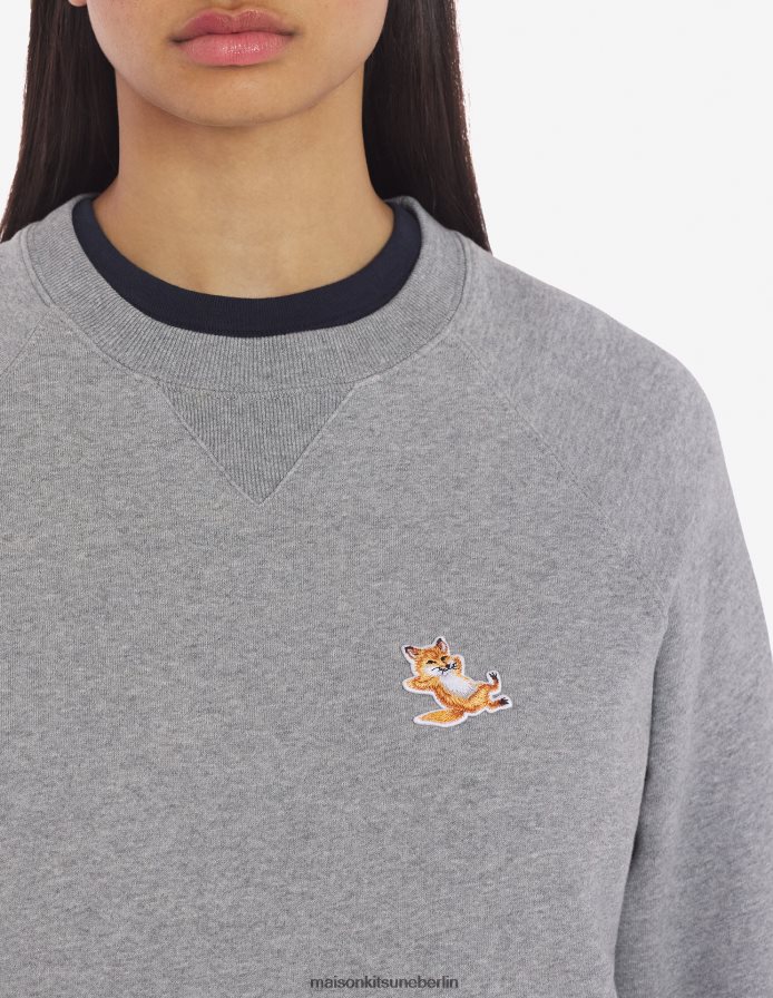 Kleidung V2DHL129 graue Melange Männer Klassisches Sweatshirt mit Chillax-Fuchs-Patch Maison Kitsune