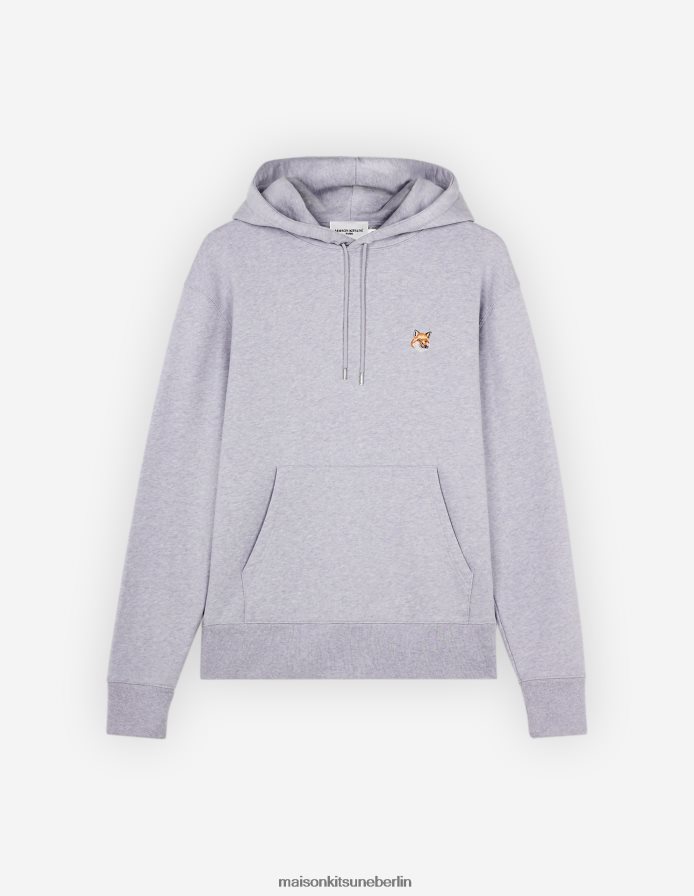 Kleidung V2DHL133 hellgrau meliert Männer Lässiger Kapuzenpullover mit Fuchskopf-Patch Maison Kitsune