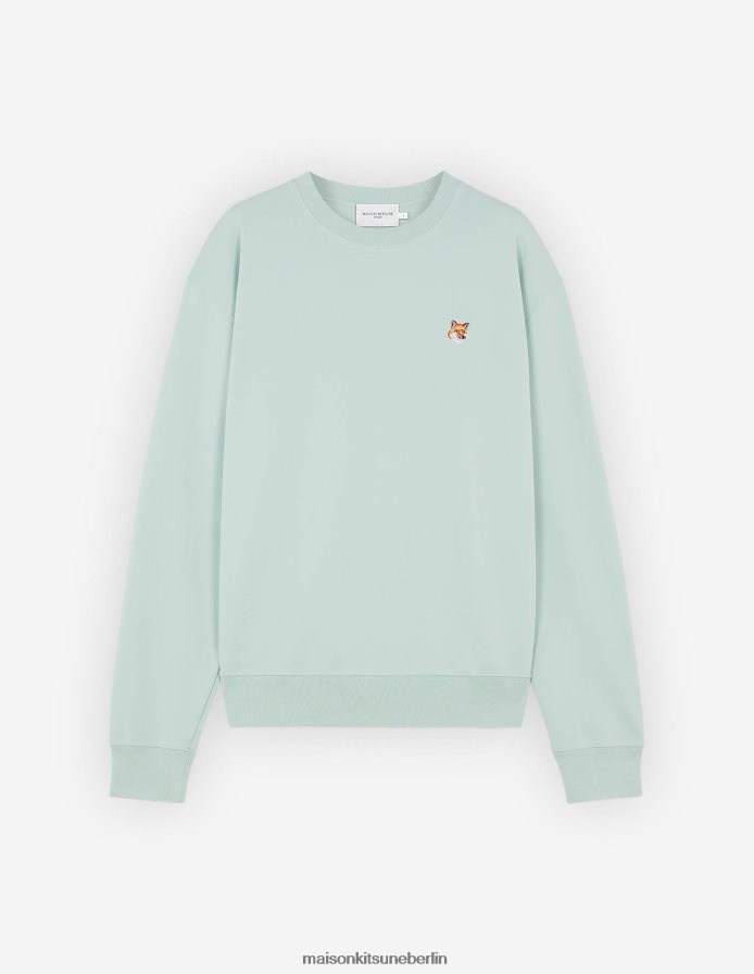 Kleidung V2DHL134 blauer Dunst Männer Lässiges Sweatshirt mit Fuchskopf-Patch Maison Kitsune