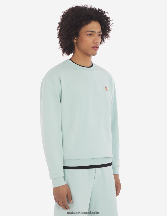 Kleidung V2DHL134 blauer Dunst Männer Lässiges Sweatshirt mit Fuchskopf-Patch Maison Kitsune