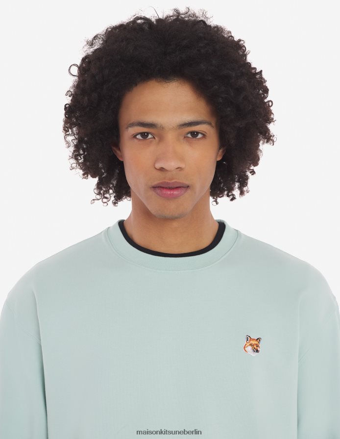Kleidung V2DHL134 blauer Dunst Männer Lässiges Sweatshirt mit Fuchskopf-Patch Maison Kitsune