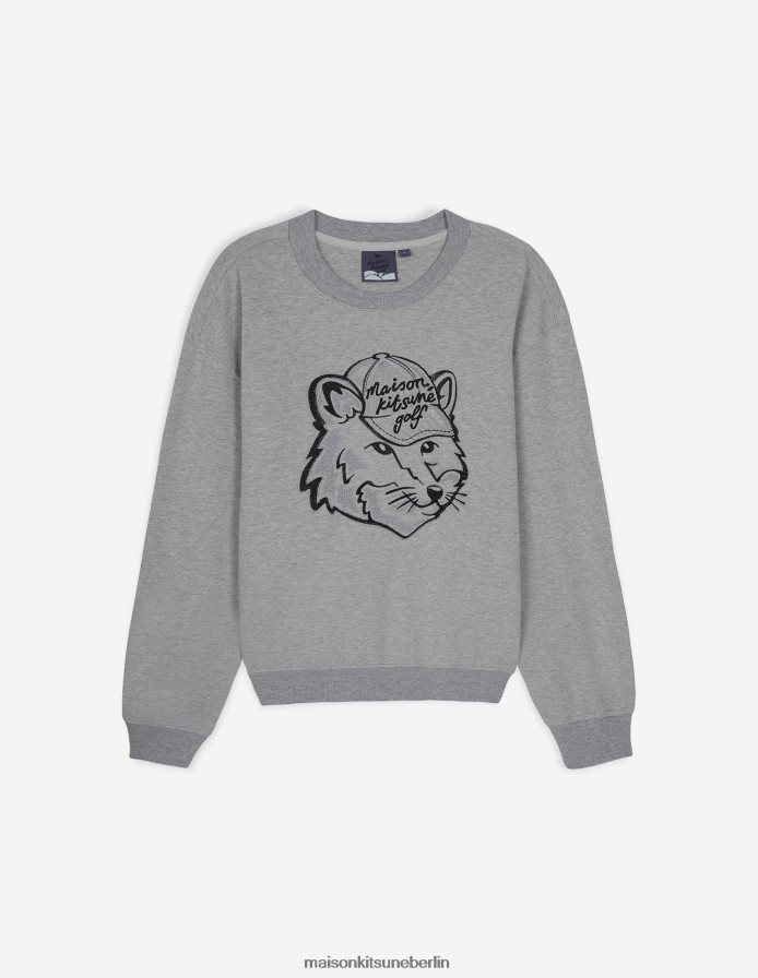 Kleidung V2DHL139 graue Melange Männer Langarm-Sweatshirt mit Fuchskopf Maison Kitsune