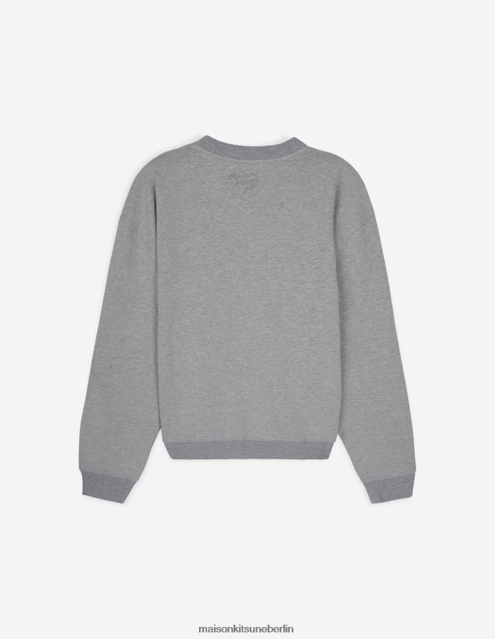 Kleidung V2DHL139 graue Melange Männer Langarm-Sweatshirt mit Fuchskopf Maison Kitsune
