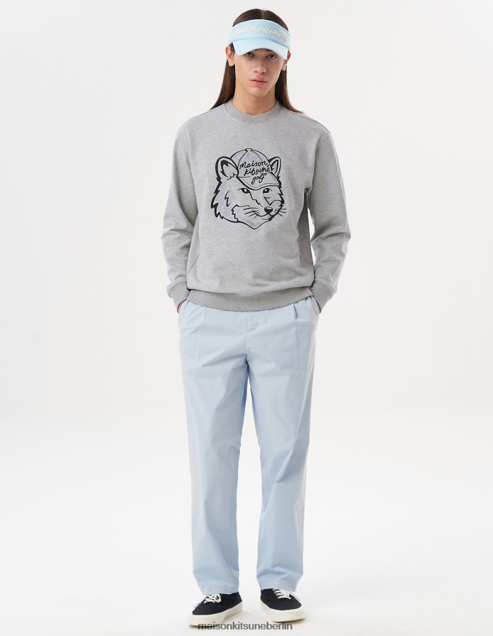 Kleidung V2DHL139 graue Melange Männer Langarm-Sweatshirt mit Fuchskopf Maison Kitsune
