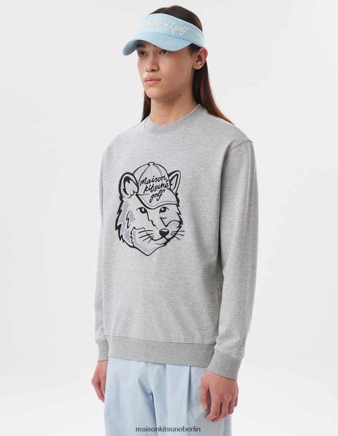 Kleidung V2DHL139 graue Melange Männer Langarm-Sweatshirt mit Fuchskopf Maison Kitsune