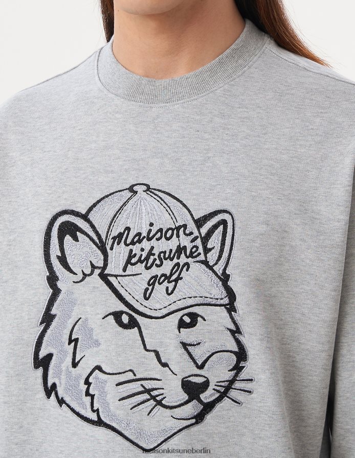 Kleidung V2DHL139 graue Melange Männer Langarm-Sweatshirt mit Fuchskopf Maison Kitsune