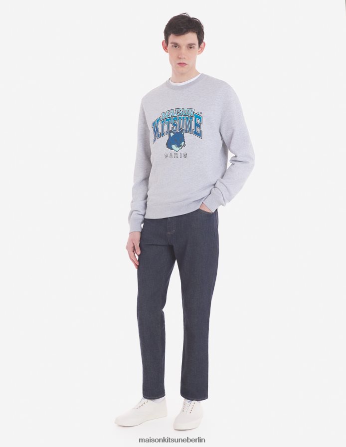 Kleidung V2DHL140 hellgrau meliert Männer Campus Fox normales Sweatshirt Maison Kitsune