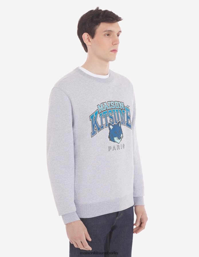 Kleidung V2DHL140 hellgrau meliert Männer Campus Fox normales Sweatshirt Maison Kitsune