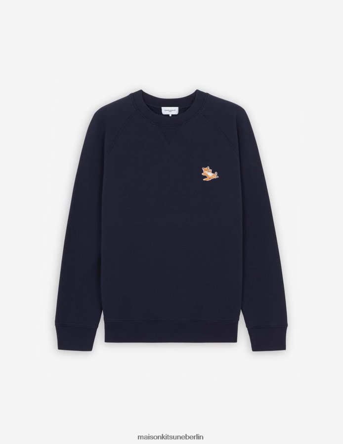 Kleidung V2DHL143 Marine Männer Klassisches Sweatshirt mit Chillax-Fuchs-Patch Maison Kitsune