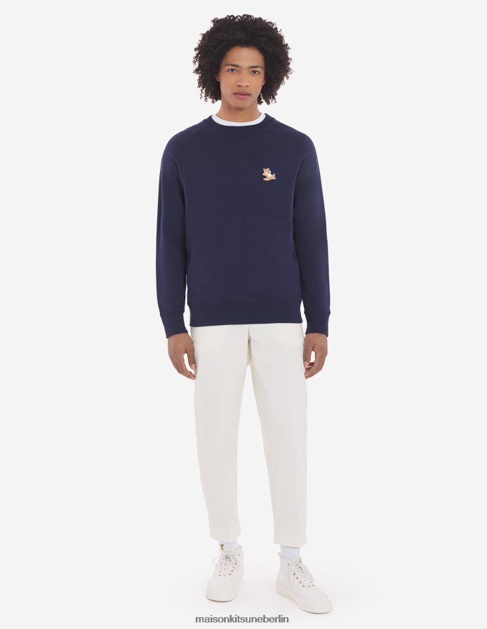 Kleidung V2DHL143 Marine Männer Klassisches Sweatshirt mit Chillax-Fuchs-Patch Maison Kitsune