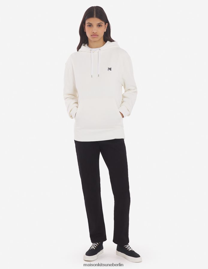 Kleidung V2DHL145 naturfarben Männer Klassischer Kapuzenpullover mit grauem Fuchskopf-Patch Maison Kitsune