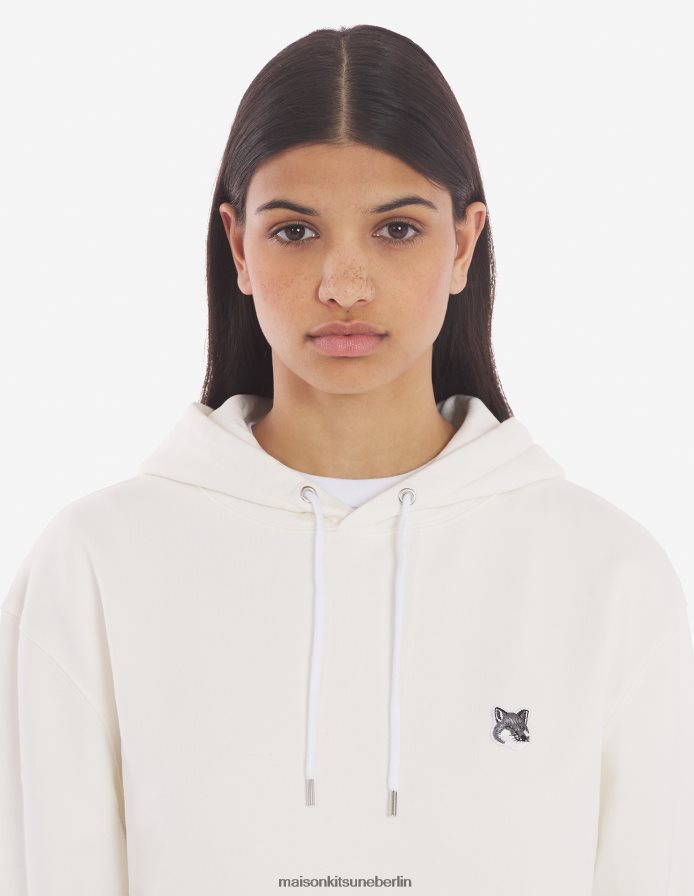 Kleidung V2DHL145 naturfarben Männer Klassischer Kapuzenpullover mit grauem Fuchskopf-Patch Maison Kitsune