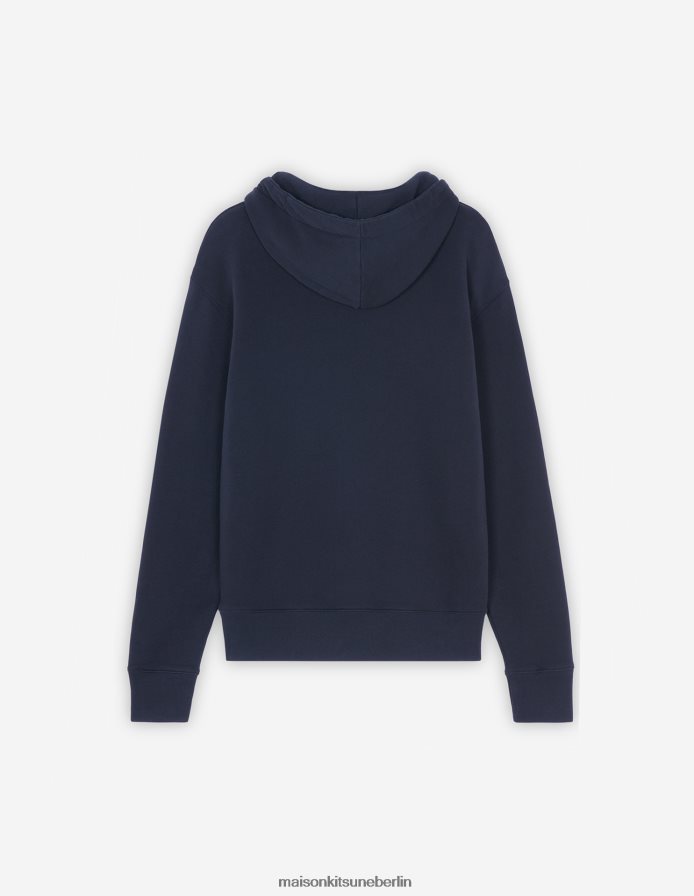 Kleidung V2DHL146 Marine Männer Klassischer Kapuzenpullover mit grauem Fuchskopf-Patch Maison Kitsune