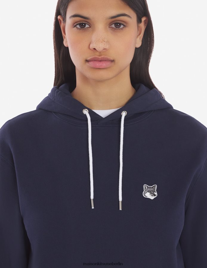 Kleidung V2DHL146 Marine Männer Klassischer Kapuzenpullover mit grauem Fuchskopf-Patch Maison Kitsune