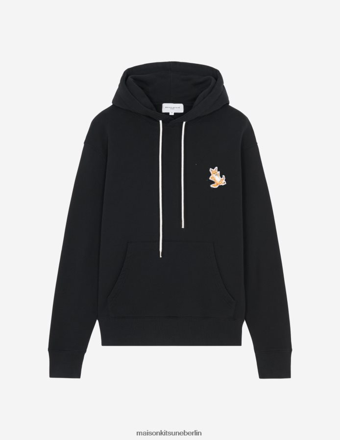 Kleidung V2DHL147 Schwarz Männer Chillax Fox Patch klassischer Kapuzenpullover Maison Kitsune