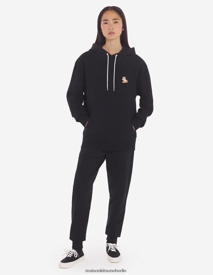 Kleidung V2DHL147 Schwarz Männer Chillax Fox Patch klassischer Kapuzenpullover Maison Kitsune