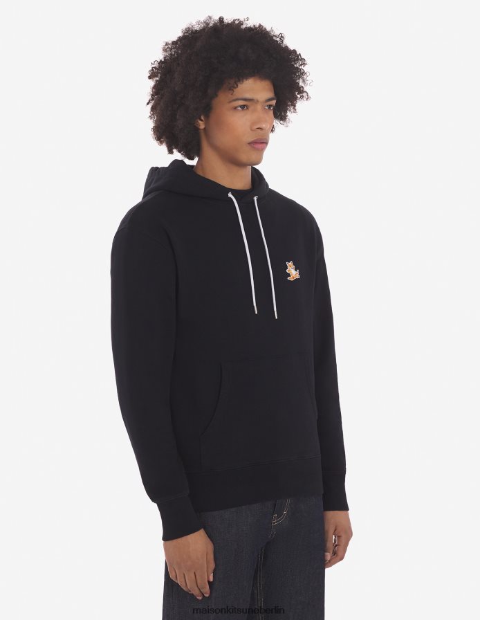 Kleidung V2DHL147 Schwarz Männer Chillax Fox Patch klassischer Kapuzenpullover Maison Kitsune