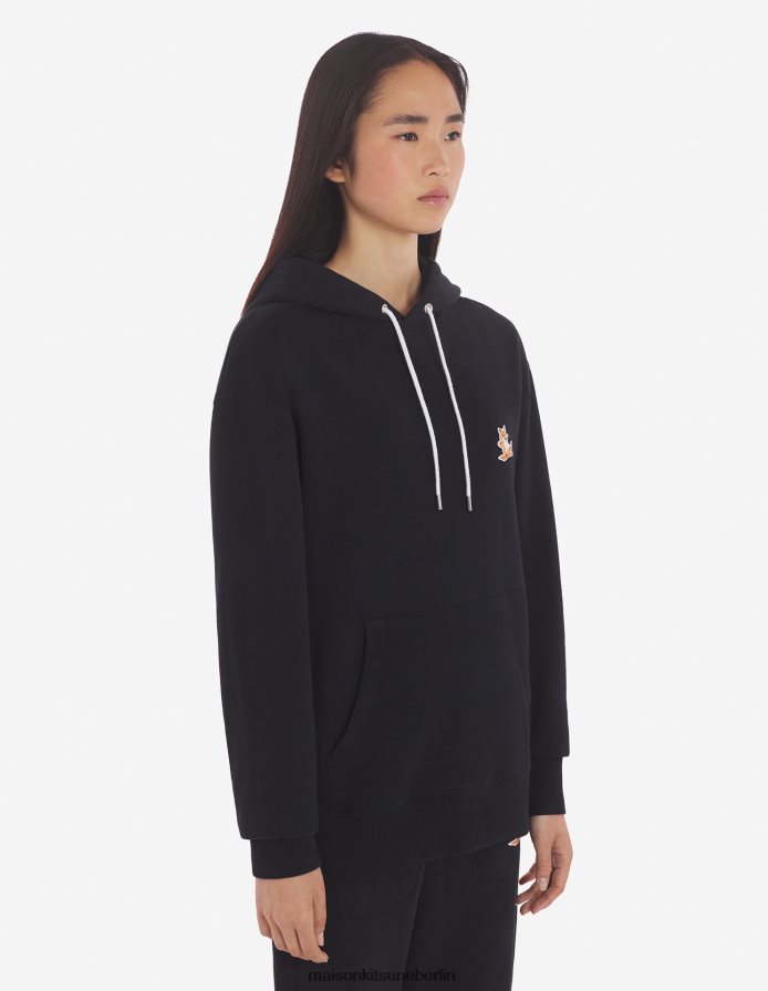 Kleidung V2DHL147 Schwarz Männer Chillax Fox Patch klassischer Kapuzenpullover Maison Kitsune