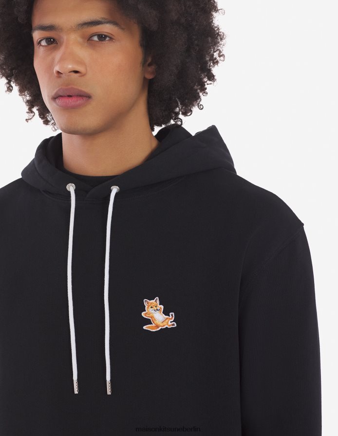 Kleidung V2DHL147 Schwarz Männer Chillax Fox Patch klassischer Kapuzenpullover Maison Kitsune