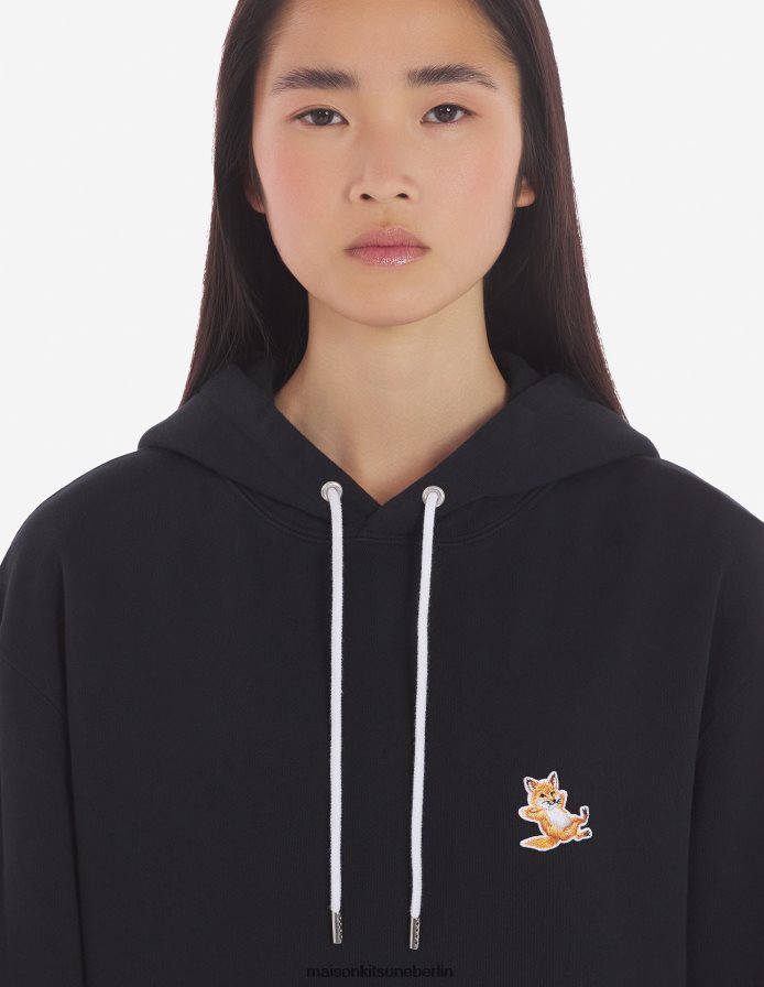 Kleidung V2DHL147 Schwarz Männer Chillax Fox Patch klassischer Kapuzenpullover Maison Kitsune