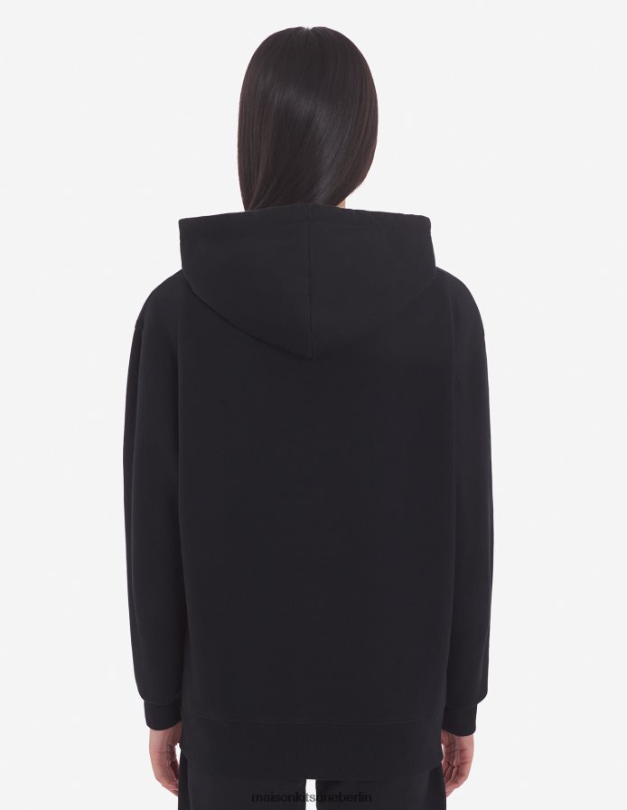 Kleidung V2DHL147 Schwarz Männer Chillax Fox Patch klassischer Kapuzenpullover Maison Kitsune