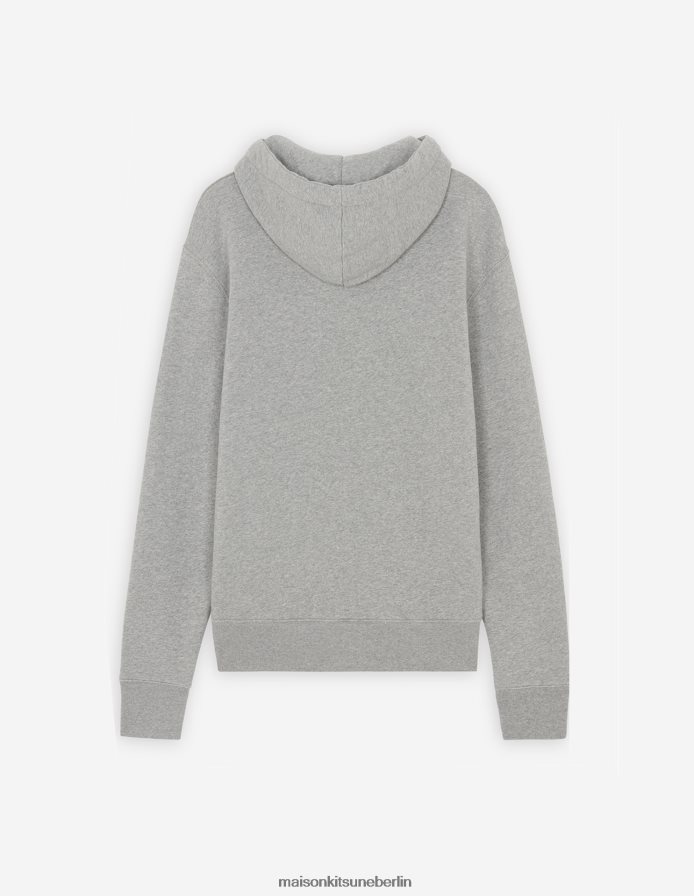 Kleidung V2DHL149 graue Melange Männer Klassischer Kapuzenpullover mit grauem Fuchskopf-Patch Maison Kitsune