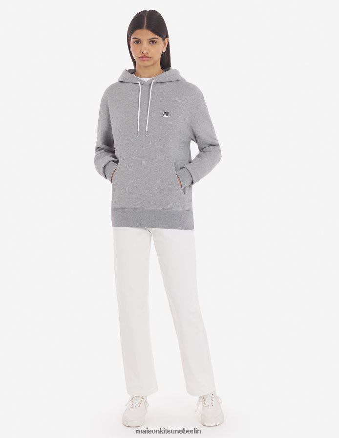 Kleidung V2DHL149 graue Melange Männer Klassischer Kapuzenpullover mit grauem Fuchskopf-Patch Maison Kitsune