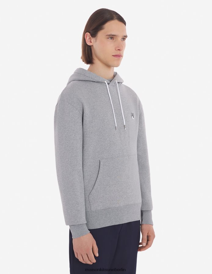 Kleidung V2DHL149 graue Melange Männer Klassischer Kapuzenpullover mit grauem Fuchskopf-Patch Maison Kitsune