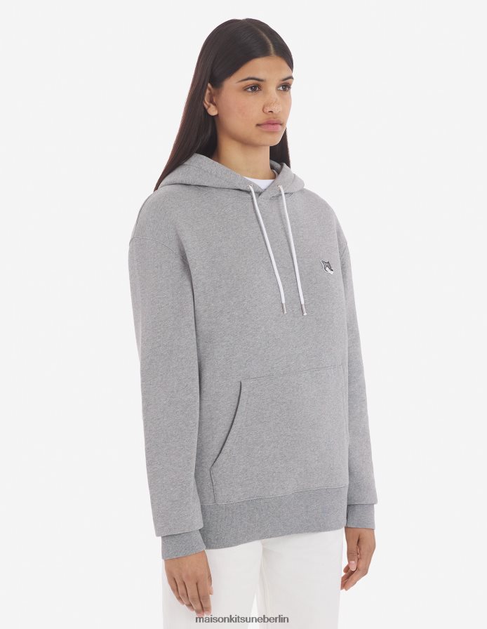 Kleidung V2DHL149 graue Melange Männer Klassischer Kapuzenpullover mit grauem Fuchskopf-Patch Maison Kitsune