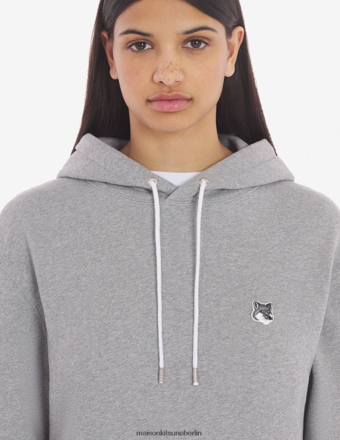 Kleidung V2DHL149 graue Melange Männer Klassischer Kapuzenpullover mit grauem Fuchskopf-Patch Maison Kitsune