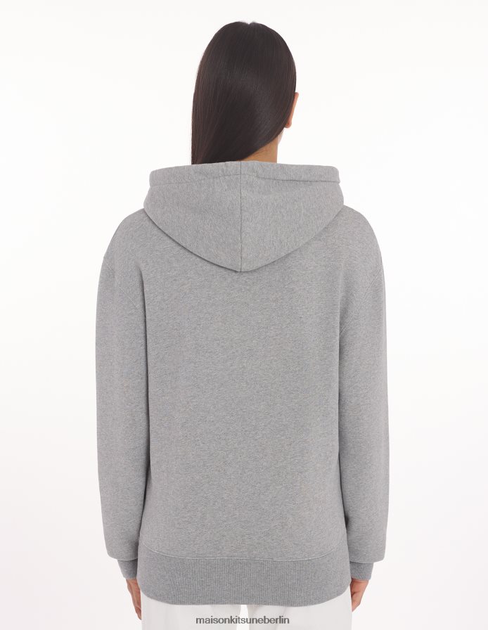 Kleidung V2DHL149 graue Melange Männer Klassischer Kapuzenpullover mit grauem Fuchskopf-Patch Maison Kitsune