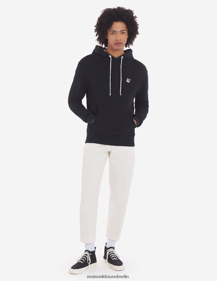 Kleidung V2DHL150 Schwarz Männer Klassischer Kapuzenpullover mit grauem Fuchskopf-Patch Maison Kitsune