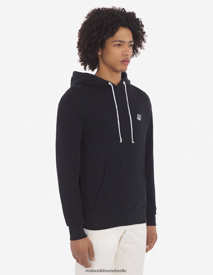 Kleidung V2DHL150 Schwarz Männer Klassischer Kapuzenpullover mit grauem Fuchskopf-Patch Maison Kitsune