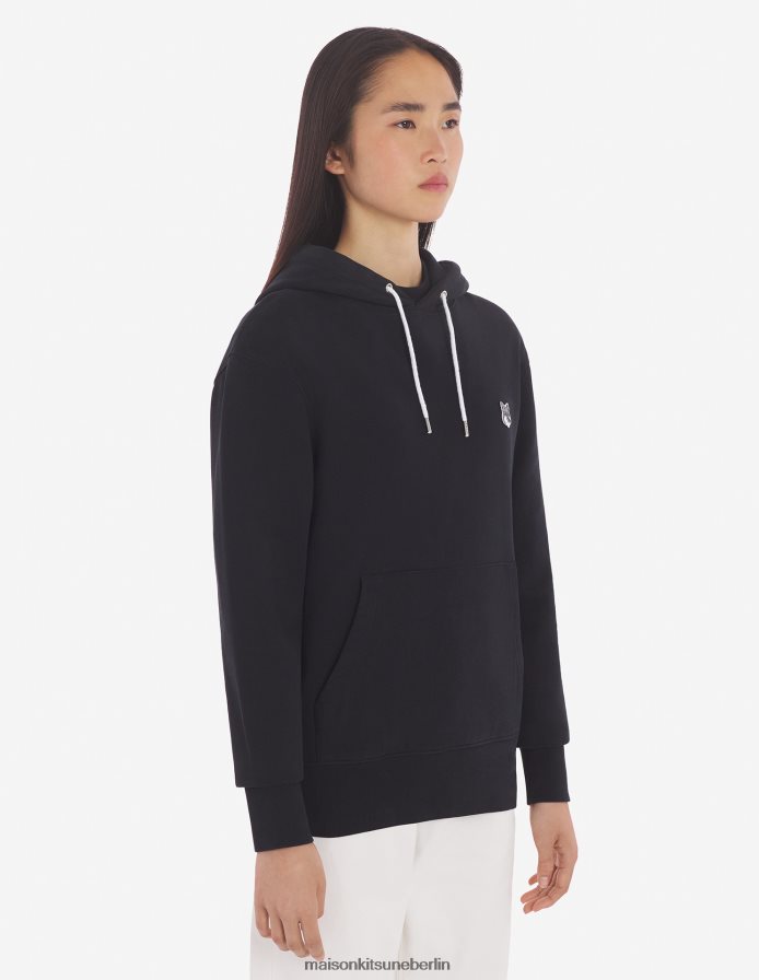 Kleidung V2DHL150 Schwarz Männer Klassischer Kapuzenpullover mit grauem Fuchskopf-Patch Maison Kitsune