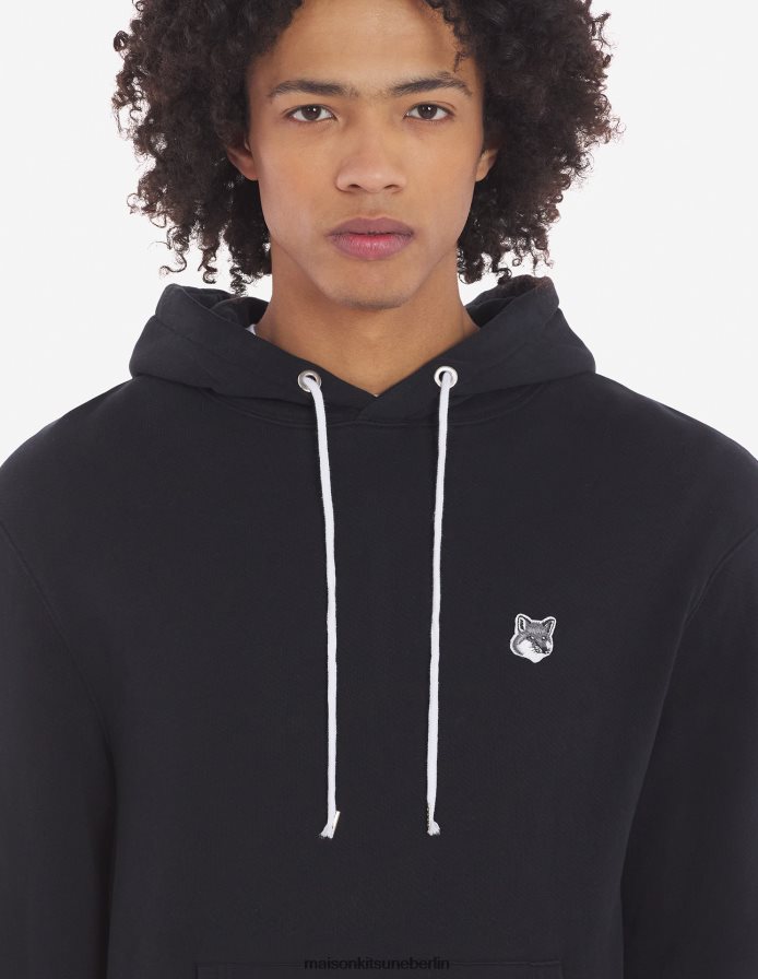 Kleidung V2DHL150 Schwarz Männer Klassischer Kapuzenpullover mit grauem Fuchskopf-Patch Maison Kitsune