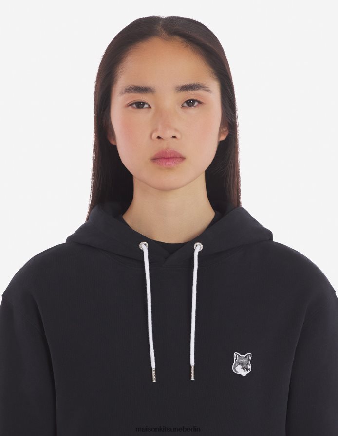 Kleidung V2DHL150 Schwarz Männer Klassischer Kapuzenpullover mit grauem Fuchskopf-Patch Maison Kitsune