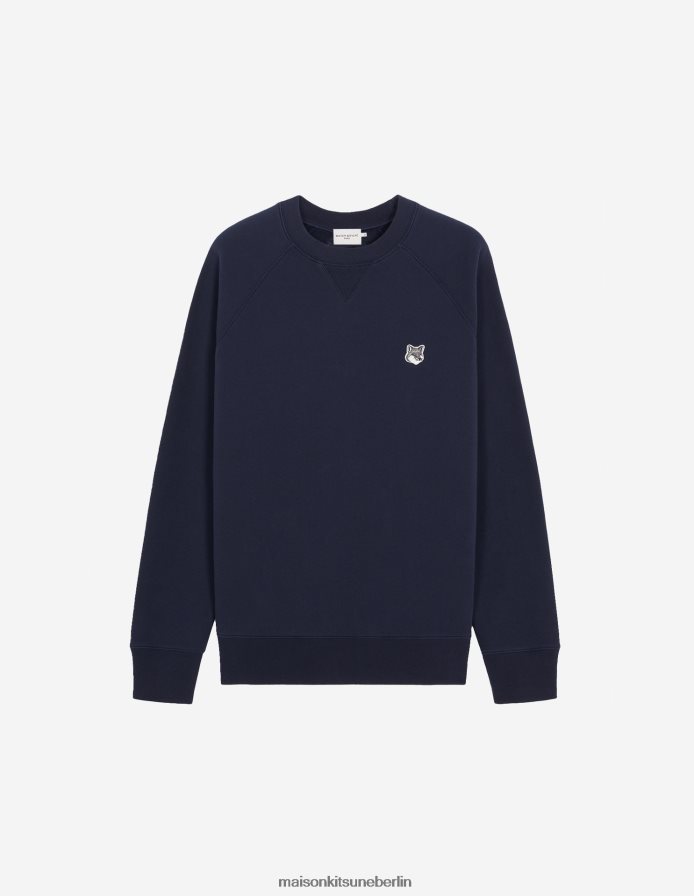 Kleidung V2DHL152 Marine Männer Klassisches Sweatshirt mit grauem Fuchskopf-Patch Maison Kitsune