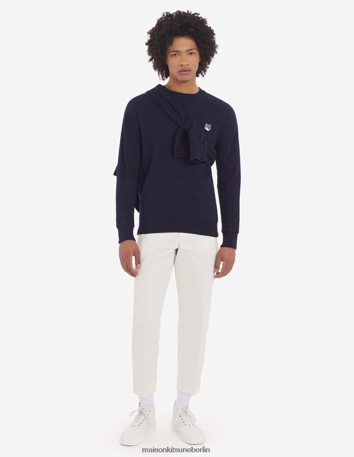 Kleidung V2DHL152 Marine Männer Klassisches Sweatshirt mit grauem Fuchskopf-Patch Maison Kitsune