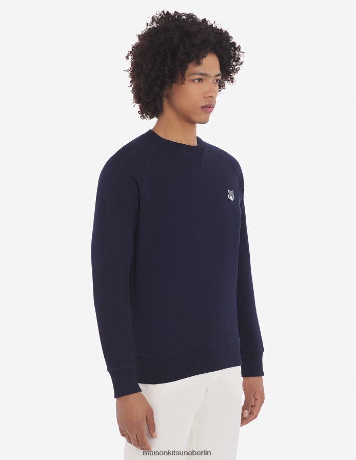Kleidung V2DHL152 Marine Männer Klassisches Sweatshirt mit grauem Fuchskopf-Patch Maison Kitsune
