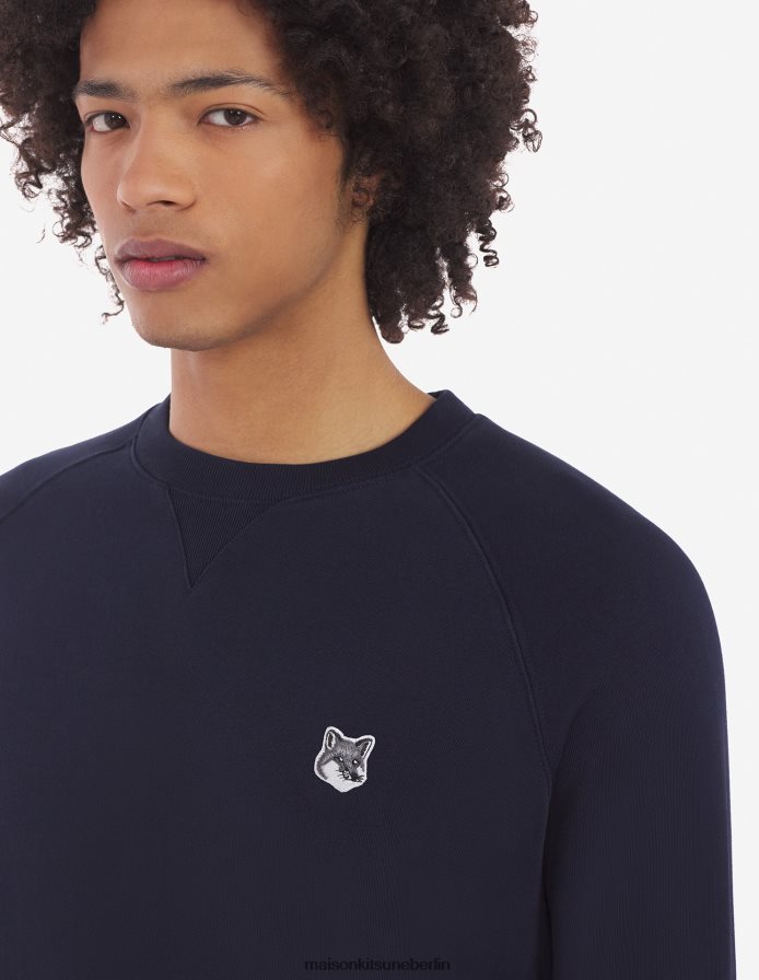 Kleidung V2DHL152 Marine Männer Klassisches Sweatshirt mit grauem Fuchskopf-Patch Maison Kitsune