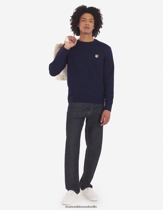 Kleidung V2DHL153 Marine Männer Klassisches Sweatshirt mit Fuchskopf-Patch Maison Kitsune