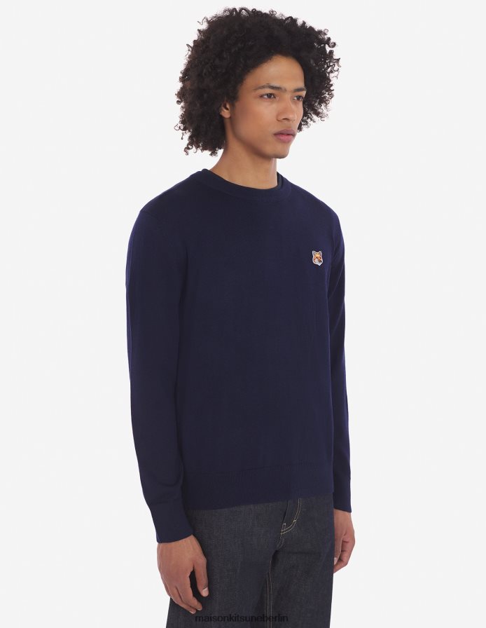 Kleidung V2DHL153 Marine Männer Klassisches Sweatshirt mit Fuchskopf-Patch Maison Kitsune