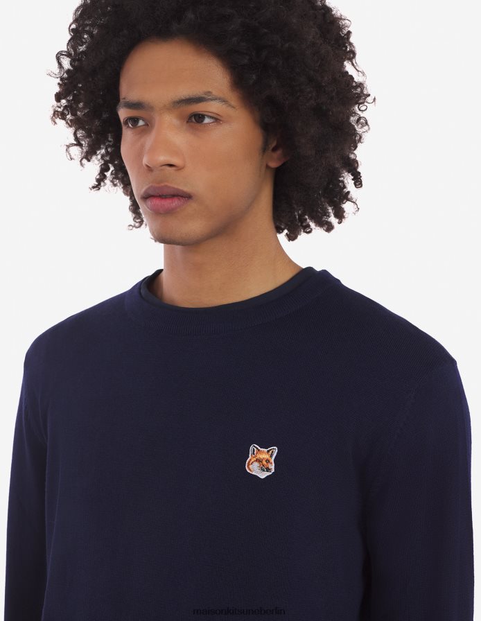 Kleidung V2DHL153 Marine Männer Klassisches Sweatshirt mit Fuchskopf-Patch Maison Kitsune