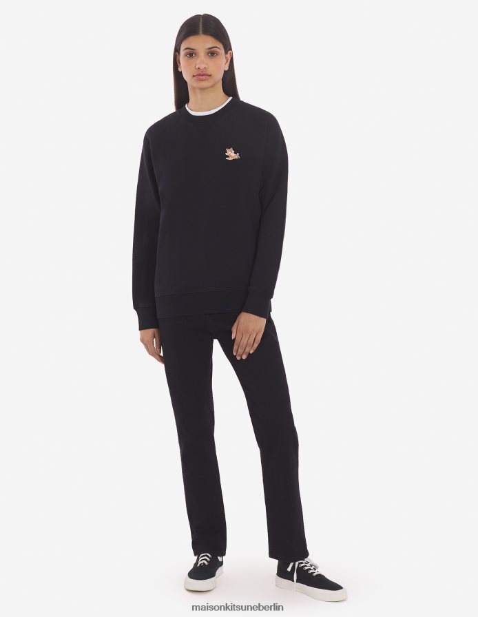 Kleidung V2DHL154 Schwarz Männer Klassisches Sweatshirt mit Chillax-Fuchs-Patch Maison Kitsune