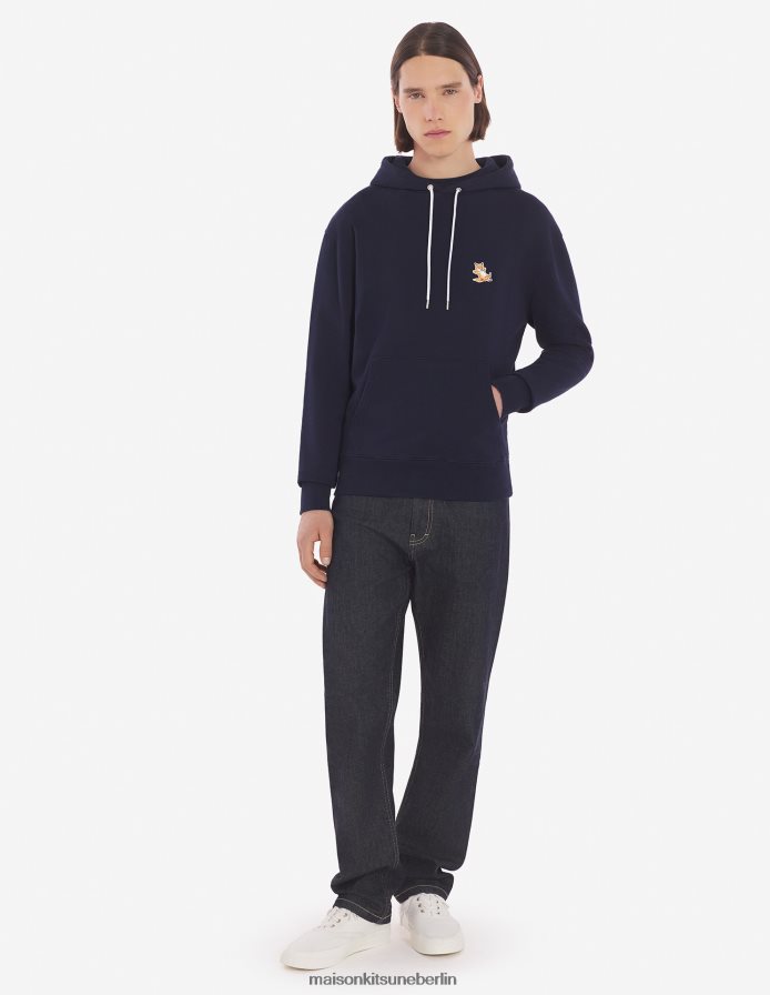 Kleidung V2DHL157 Marine Männer Chillax Fox Patch klassischer Kapuzenpullover Maison Kitsune